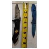 3 Foldable Pocket Knives - (1) Blue - 3CR13 Steel Blade (1) Sheriff Knife (1) John Deere Knife (View Photos)