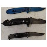 3 Foldable Pocket Knives - (1) Blue - 3CR13 Steel Blade (1) Sheriff Knife (1) John Deere Knife (View Photos)