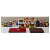 Assortment of Vintage Gun Oil & Lighter Fluid (Cans Might not be Full or Empty), Gun Cleaning Kits & Bonus Vintage Avon - Ammo Shaped Aftershave Bottles (May or they May not be full) + Vintage Pineapp