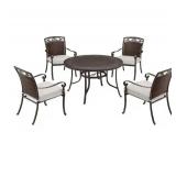 Home Decorators Collection- 5-Piece Wilshire Heights Cushioned Cast and Woven Back All Aluminum Outdoor Dining Set with SunBrella Bliss Sand Cushion