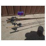 Group of approx 10 rods & reels. As shown.