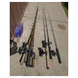 Group of approx 10 rods & reels. As shown.