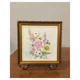 Framed floral signed tile art