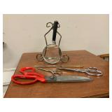 Vintage lot of scissors, letter opener and magnifying glass