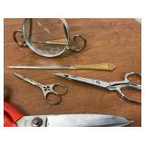Vintage lot of scissors, letter opener and magnifying glass