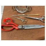 Vintage lot of scissors, letter opener and magnifying glass
