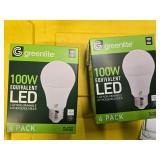 Lot of 8 LED Greenlite 100W Equivalent Light Bulbs (4 packs in each of the two boxes): New