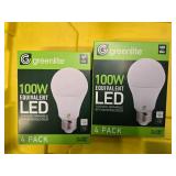 Lot of 8 LED Greenlite 100W Equivalent Light Bulbs (4 packs in each of the two boxes): New