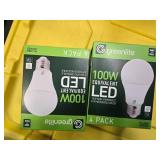 Lot of 8 LED Greenlite 100W Equivalent Light Bulbs (4 packs in each of the two boxes): New