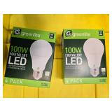 Lot of 8 LED Greenlite 100W Equivalent Light Bulbs (4 packs in each of the two boxes): New