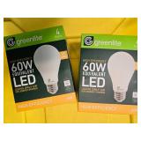 Lot of 8 LED Greenlite 60W Equivalent Light Bulbs (4 packs in each of the two boxes): New