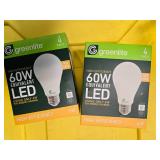 Lot of 8 LED Greenlite 60W Equivalent Light Bulbs (4 packs in each of the two boxes): New