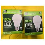 Lot of 8 LED Greenlite 100W Equivalent Light Bulbs (4 packs in each of the two boxes): New