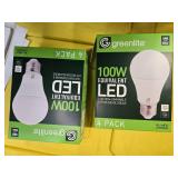 Lot of 8 LED Greenlite 100W Equivalent Light Bulbs (4 packs in each of the two boxes): New