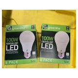 Lot of 8 LED Greenlite 100W Equivalent Light Bulbs (4 packs in each of the two boxes): New