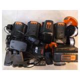 Tote of Black & Decker Batteries and Chargers
