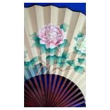 Oriental HAND PAINTED FAN Decor Wall Hanging Floral Motif