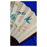 Oriental HAND PAINTED FAN Decor Wall Hanging Floral Motif