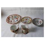 Set of 5 Vintage Japanese Porcelain Dishware with Hand-Painted Designs