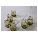 Vintage Green and Gold Decanter Set with 6 Glasses
