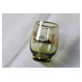 Vintage Green and Gold Decanter Set with 6 Glasses