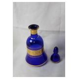 Vintage Blue and Gold Moroccan Style Decanter with 4 Matching Glasses