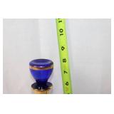 Vintage Blue and Gold Moroccan Style Decanter with 4 Matching Glasses
