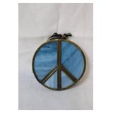 Blue Stained Glass Peace Sign Suncatcher Ornament