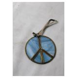 Blue Stained Glass Peace Sign Suncatcher Ornament