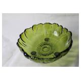 Vintage Green Glass Bowl with Scalloped Edge