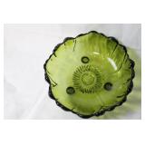 Vintage Green Glass Bowl with Scalloped Edge