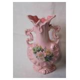 Pair of Decorative Vases: Pink Floral Ceramic and Abstract Cylinder