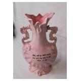 Pair of Decorative Vases: Pink Floral Ceramic and Abstract Cylinder