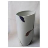 Pair of Decorative Vases: Pink Floral Ceramic and Abstract Cylinder