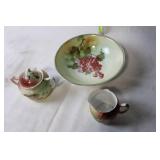 Set of Vintage Hand-Painted Ceramic Dishware with Fruit Motif