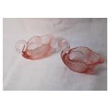 Pair of Vintage Pink Glass Swan Dishes
