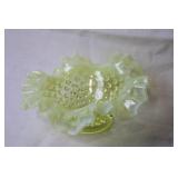 Vintage Vaseline Glass Hobnail Bowl with Ruffled Edge