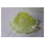 Vintage Vaseline Glass Hobnail Bowl with Ruffled Edge
