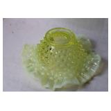 Vintage Vaseline Glass Hobnail Bowl with Ruffled Edge
