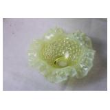 Vintage Vaseline Glass Hobnail Bowl with Ruffled Edge