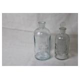 Set of 2 Vintage Glass Lab Bottles with Embossed Labels