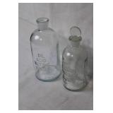 Set of 2 Vintage Glass Lab Bottles with Embossed Labels