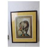 Framed Elephant Artwork Signed by Artist