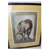 Framed Elephant Artwork Signed by Artist