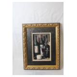 Framed Vintage Wine Themed Painting by Artist Krupnik