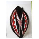 Traditional African Tribal Shield with Fur Detailing