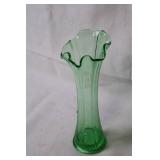 Elegant Vintage Green Glass Vase with Fluted Design