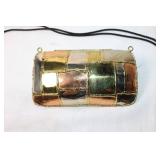 Vintage Mosaic Brass Clutch Bag with Braided Cord Strap