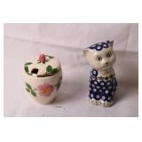 Vintage Ceramic Cat Figurine and Stangl Floral Sugar Bowl