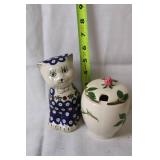 Vintage Ceramic Cat Figurine and Stangl Floral Sugar Bowl